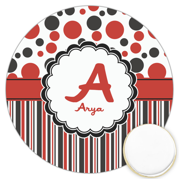 Custom Red & Black Dots & Stripes Printed Cookie Topper - 3.25" (Personalized)