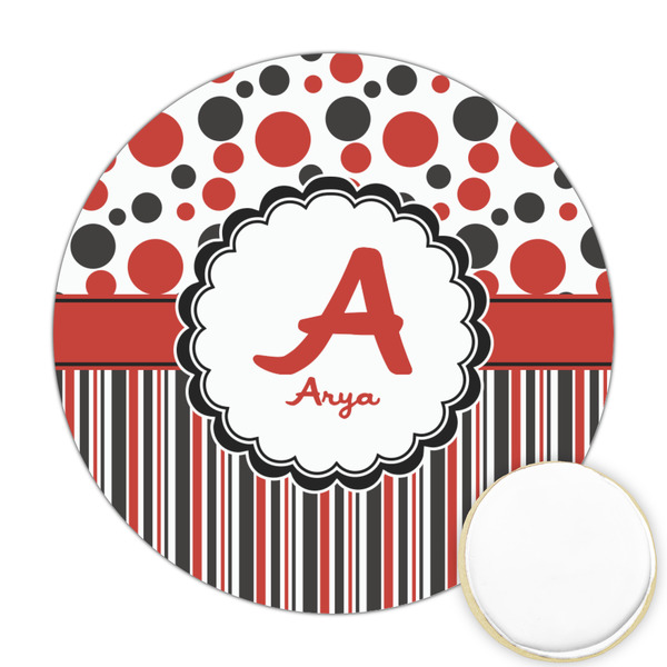 Custom Red & Black Dots & Stripes Printed Cookie Topper - 2.5" (Personalized)