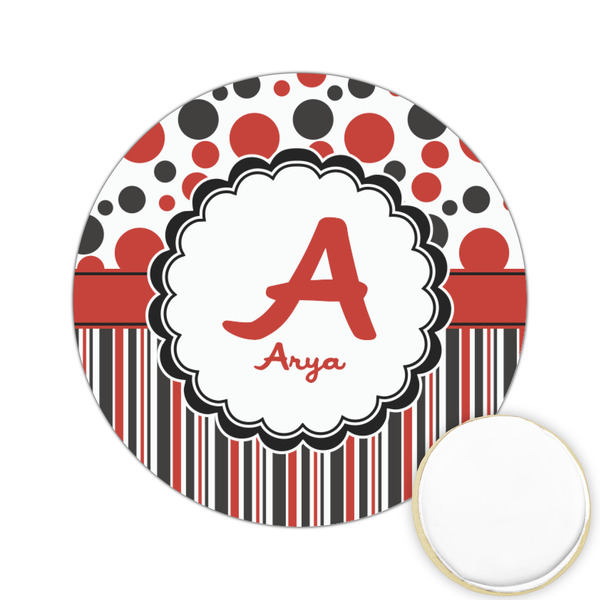 Custom Red & Black Dots & Stripes Printed Cookie Topper - 2.15" (Personalized)