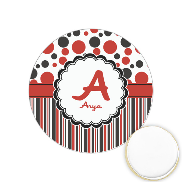 Custom Red & Black Dots & Stripes Printed Cookie Topper - 1.25" (Personalized)