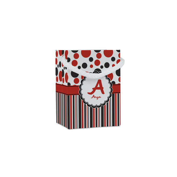 Custom Red & Black Dots & Stripes Jewelry Gift Bags (Personalized)