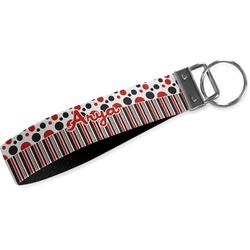 Red & Black Dots & Stripes Webbing Keychain Fob - Large (Personalized)