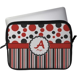 Red & Black Dots & Stripes Laptop Sleeve / Case - 15" (Personalized)