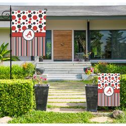 Red & Black Dots & Stripes Large Garden Flag - Double Sided (Personalized)