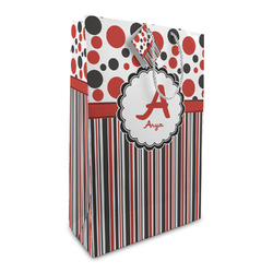 Red & Black Dots & Stripes Large Gift Bag (Personalized)