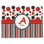 Red & Black Dots & Stripes Single-Sided Linen Placemat - Single w/ Name and Initial