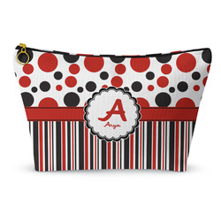 Red & Black Dots & Stripes Makeup Bag - Small - 8.5"x4.5" (Personalized)