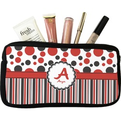 Red & Black Dots & Stripes Makeup / Cosmetic Bag (Personalized)