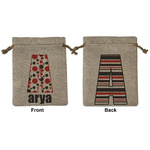 Red & Black Dots & Stripes Medium Burlap Gift Bag - Front & Back (Personalized)