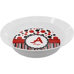 Red & Black Dots & Stripes Melamine Bowl (Personalized)