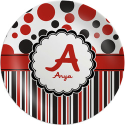 Red & Black Dots & Stripes Melamine Plate (Personalized)