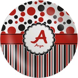 Red & Black Dots & Stripes Melamine Plate (Personalized)