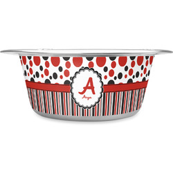 Red & Black Dots & Stripes Stainless Steel Dog Bowl - Small (Personalized)