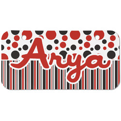 Red & Black Dots & Stripes Mini/Bicycle License Plate (2 Holes) (Personalized)