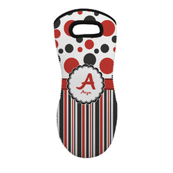 Red & Black Dots & Stripes Neoprene Oven Mitt - Single w/ Name and Initial