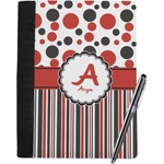 Red & Black Dots & Stripes Notebook Padfolio - Large w/ Name and Initial