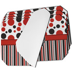 Red & Black Dots & Stripes Dining Table Mat - Octagon - Set of 4 (Single-Sided) w/ Name and Initial