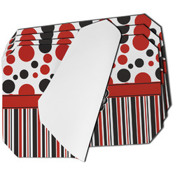 Red & Black Dots & Stripes Dining Table Mat - Octagon - Set of 4 (Single-Sided) w/ Name and Initial