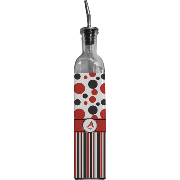 Custom Red & Black Dots & Stripes Oil Dispenser Bottle (Personalized)