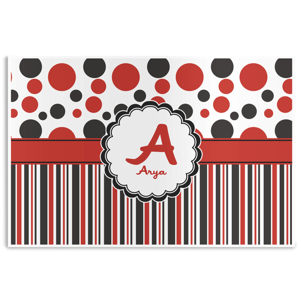 Custom Red & Black Dots & Stripes Disposable Paper Placemats (Personalized)