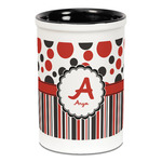 Red & Black Dots & Stripes Ceramic Pencil Holders - Black