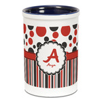 Red & Black Dots & Stripes Ceramic Pencil Holders - Blue