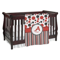 Red & Black Dots & Stripes Baby Blanket (Single Sided) (Personalized)