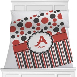 Red & Black Dots & Stripes Minky Blanket - Twin / Full - 80"x60" - Double Sided (Personalized)