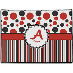 Red & Black Dots & Stripes Door Mat - 24"x18" (Personalized)