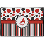 Red & Black Dots & Stripes Door Mat - 36"x24" (Personalized)