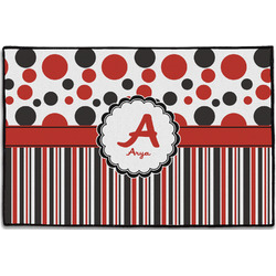 Red & Black Dots & Stripes Door Mat - 36"x24" (Personalized)