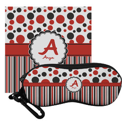 Red & Black Dots & Stripes Eyeglass Case & Cloth (Personalized)