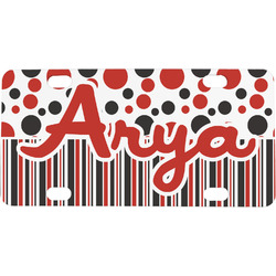 Red & Black Dots & Stripes Mini / Bicycle License Plate (4 Holes) (Personalized)