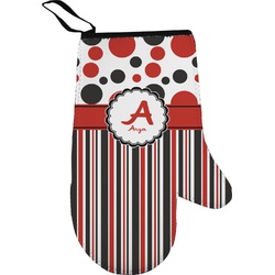 Red & Black Dots & Stripes Right Oven Mitt (Personalized)