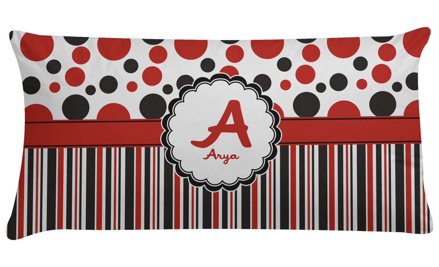 Custom Red Black Dots Stripes Pillow Case Personalized