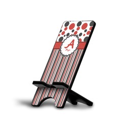 Red & Black Dots & Stripes Cell Phone Stand (Small) (Personalized)