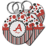 Red & Black Dots & Stripes Plastic Keychain (Personalized)