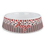 Red & Black Dots & Stripes Plastic Dog Bowl - Large (Personalized)