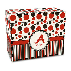 Red & Black Dots & Stripes Wood Recipe Box - Full Color Print (Personalized)