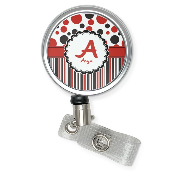 Custom Red & Black Dots & Stripes Retractable Badge Reel (Personalized)