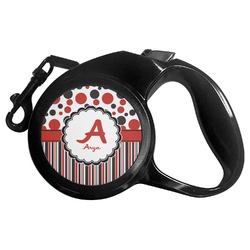 Red & Black Dots & Stripes Retractable Dog Leash (Personalized)
