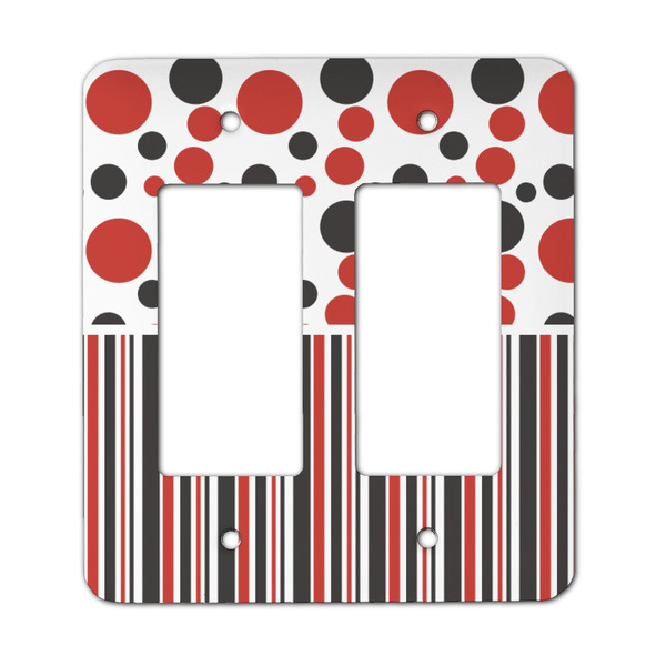 Custom Red & Black Dots & Stripes Rocker Style Light Switch Cover - Two Switch