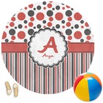 Red & Black Dots & Stripes Round Beach Towel (Personalized)