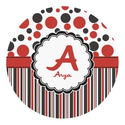 Red & Black Dots & Stripes Round Decal - Medium (Personalized)
