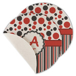 Red & Black Dots & Stripes Round Linen Placemat - Single Sided - Set of 4 (Personalized)