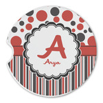 Red & Black Dots & Stripes Sandstone Car Coaster - Single (Personalized)