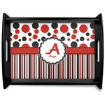 Red & Black Dots & Stripes Black Wooden Tray - Large (Personalized)