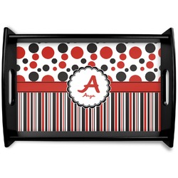 Red & Black Dots & Stripes Black Wooden Tray - Small (Personalized)