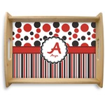 Red & Black Dots & Stripes Natural Wooden Tray - Large (Personalized)