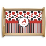 Red & Black Dots & Stripes Natural Wooden Tray - Small (Personalized)